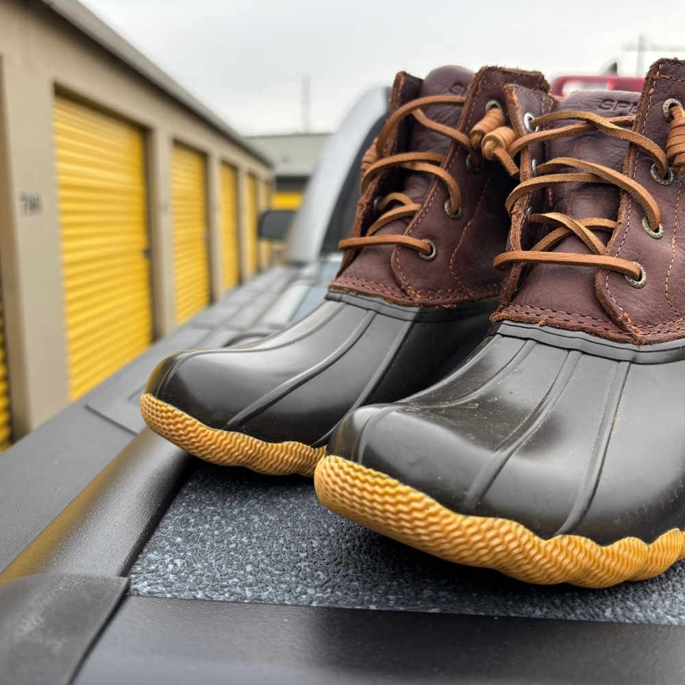 Sperry Brown and Black Rain & Snow Boots with Lace-Up Design